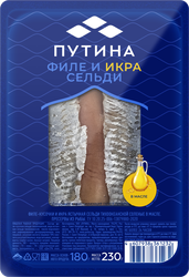 Изображение товара Сельдь Тихоокеанская соленая ПУТИНА филе и икра ястычная в масле, 230г