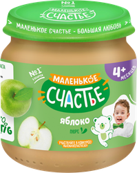 Пюре фруктовое МАЛЕНЬКОЕ СЧАСТЬЕ Яблоко, с 4 месяцев, 90г, крупный план
