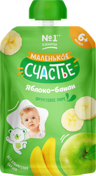 Изображение товара Пюре фруктовое МАЛЕНЬКОЕ СЧАСТЬЕ Яблоко-Банан, с 6 месяцев, 90г
