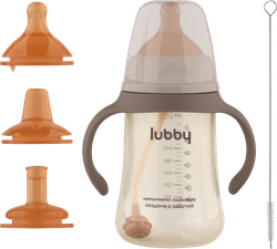 Поильник-непроливайка LUBBY 3в1 300мл, со сменным носиком, трубочкой и молочной соской, с ершиком, с 0 месяцев, Арт. 35253, изображение