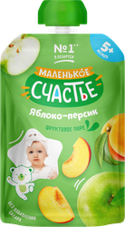Пюре фруктовое МАЛЕНЬКОЕ СЧАСТЬЕ Яблоко-Персик, с 5 месяцев, 90г, детальное фото