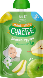 Пюре фруктовое МАЛЕНЬКОЕ СЧАСТЬЕ Яблоко-Груша, с 5 месяцев, 90г, вид