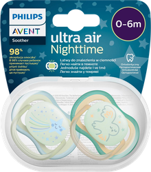 Пустышка PHILIPS AVENT Ultra Air ночная, звезда/сова, с 0 до 6 месяцев, 2шт, фотография