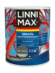 Эмаль LINNIMAX быстросохнущая по ржавчине СЕРЫЙ ГРАФИТ RAL 7024 0,75 л, картинка