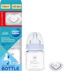 Бутылочка для кормления CANPOL BABIES 120мл с силиконовой соской, голубая, с 0 до 6 месяцев, Арт. 0313rus, детальное фото