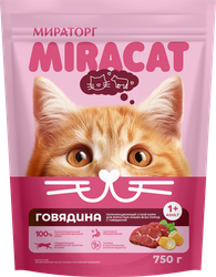 Изображение товара Корм консервированный для кошек MIRACAT с говядиной, 75г