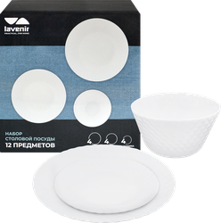 Набор столовый LAVENIR 12 предметов, стеклокерамика, Арт. 12PC LNWP WHITE, картинка