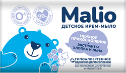 Крем-мыло детское МАЛИО Нежное прикосновение с экстрактом хлопка и льна, 140г, вид