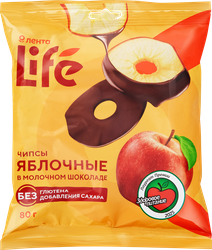 Чипсы яблочные ЛЕНТА LIFE в молочном шоколаде, 80г, детальное фото