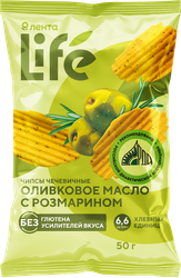 Чипсы чечевичные ЛЕНТА LIFE со вкусом оливковое масло с розмарином, 50г, крупный план
