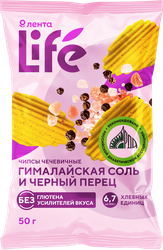Чипсы чечевичные ЛЕНТА LIFE со вкусом гималайская соль и черный перец, 50г, крупный план