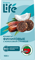 Конфеты ЛЕНТА LIFE Финиковые с кокосовой стружкой, 100г, крупный план