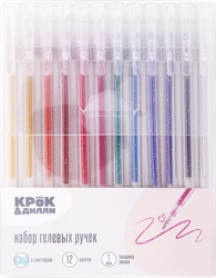 Набор гелевых ручек КРОК&ДИЛЛИ с блестками, 12 цветов, Арт. L522515, 12шт, крупный план