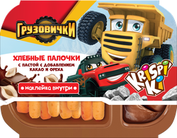 Хлебные палочки ГРУЗОВИЧКИ Krispi'Ki с шоколадно-ореховой пастой, с сюрпризом, 35г, вид