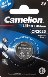 Батарейки CAMELION CR2025 BL-1 (CR2025-BP1, литиевая, 3В), Арт. 3067, крупный план