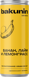 Напиток БАКУНИН EXC Ботаникалс Банан, лайм, лемонграсс сильногазированный, 0.33л, картинка