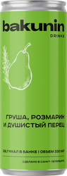 Напиток БАКУНИН EXC Ботаникалс Груша, розмарин, перец сильногазированный, 0.33л, картинка