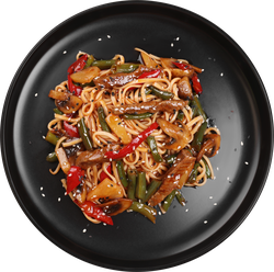 Говядина WOK в кисло-сладком соусе c яичной лапшой, весовая, изображение