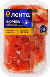Форель слабосоленая ЛЕНТА филе-кусочки в масле, 120г, крупный план