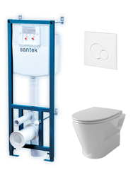 Чаша подвесная SANTEK безободковая ПЭК Скай + инсталляция + сиденье мягкое закрыва, вид