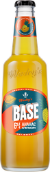 Напиток пивной WESLEYS BASE со вкусом ананас, апельсин нефильтрованный пастеризованный осветленный 6%, 0.4л, крупный план