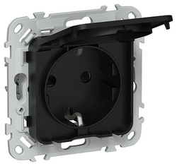 Розетка IEK Flite с з/к/ш кр б/к 16А IP44 РСшкр11-1-44-ФлЧ чер., фото