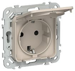 Розетка IEK Flite с з/к/ш кр б/к 16А IP44 РСшкр11-1-44-ФлЛ льн., крупный план