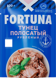 Тунец полосатый FORTUNA рубленый, в собственном соку, 100г, крупный план
