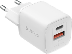 Устройство зарядное сетевое DEPPA USB-C+USB-A, PD 3.0, QC 4.0+, 20W, GaN, белое, Арт. 11490, вид