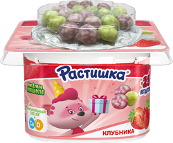 Йогурт РАСТИШКА Клубника злаковые шарики в шоколадной цветной глазури со вкусом черника-банан 3%, без змж, 117г, фотография