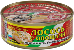 Лосось ВКУСНЫЕ КОНСЕРВЫ По-итальянски, с овощами в томатном соусе, 230г, детальное фото