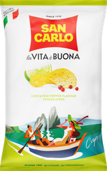 Чипсы картофельные SAN CARLO со вкусом лайм и розовый перец, 150г, фото