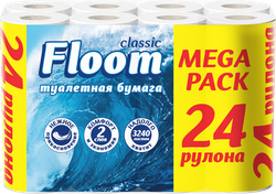 Бумага туалетная FLOOM 2 слоя белая, 24шт, вид