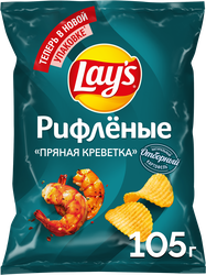 Чипсы картофельные LAY'S Пряная креветка, рифленые, 105г, фото