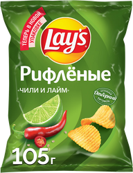 Чипсы картофельные LAY'S Чили и лайм, рифленые, 105г, крупный план