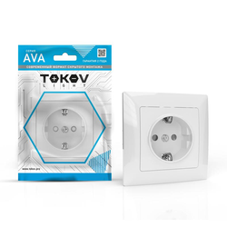 Розетка TOKOV LIGHT 1-м СП AVA 16А IP20 с заземл. защ. шторки в сборе бел. TKL-A, фото