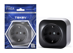 Розетка TOKOV ELECTRIC 1-м ОП Frea 16А IP20 250В с заземл. АБС-пластик карбон TKE-F, изображение