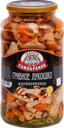 Грибы маринованные СКАТЕРТЬ-САМОБРАНКА Грибное лукошко, отборные, 1,35кг, крупный план