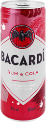Напиток слабоалкогольный BACARDI Bacardi & Cola, на основе рома Bacardi Carta Blanca и напитка со вкусом колы 5%, 0.25л, изображение