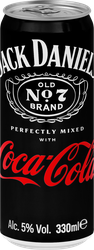 Напиток слабоалкогольный JACK&nbsp;DANIELS Jack Daniel’s & Cola, на основе виски Old №7 Tennessee Whiskey и напитком со вкусом колы 5%, 0.33л, изображение