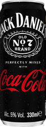 Напиток слабоалкогольный JACK&nbsp;DANIELS Jack Daniel’s & Cola, на основе виски Old №7 Tennessee Whiskey и напитком со вкусом колы 5%, 0.33л, изображение