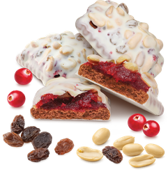Десерт DELISSE со вкусом клюквы с изюмом и арахисом, в белой глазури, 700г, картинка