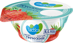 Йогурт LACTICA Греческий с клубникой 1,7% двухслойный, без змж, 130г, вид