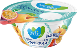Йогурт LACTICA Греческий с персиком и маракуйей 1,7% двухслойный, без змж, 130г, фотография