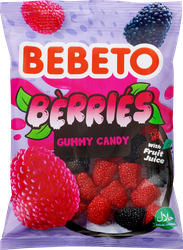 Мармелад жевательный BEBETO BERRIES со вкусом ежевики и малины, 80г, крупный план