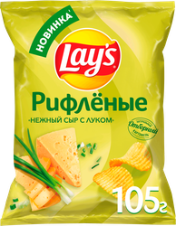 Чипсы картофельные LAY'S Нежный сыр с луком, рифленые, 105г, картинка