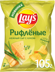 Чипсы картофельные LAY'S Нежный сыр с луком, рифленые, 105г, детальное фото