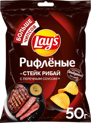 Чипсы картофельные LAY'S Стейк рибай, рифленые, 50г, крупный план