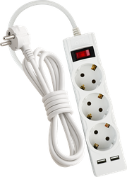 Удлинитель GAL с сетевыми фильтрами и USB портами, 3 розетки с заземлением, 1,5м, Арт. SMC-1324, изображение