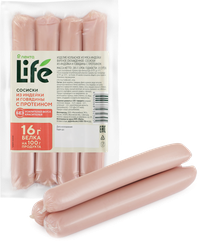 Сосиски ЛЕНТА LIFE из говядины и индейки с протеином, 285г, крупный план